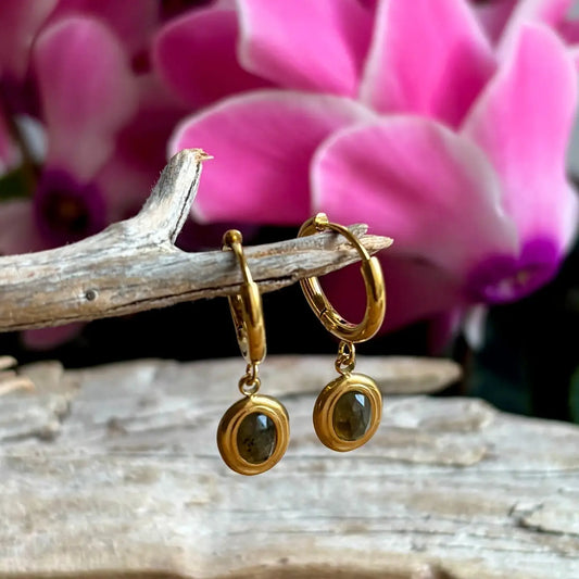 Ocean Ripples 18ct Gold Plated Faceted Natural Stone Huggie Earrings