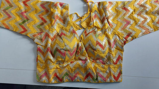 Fancy Chanderi Silk Blouse 219 with Back Hook & 11-Inch Sleeves (Free Size)