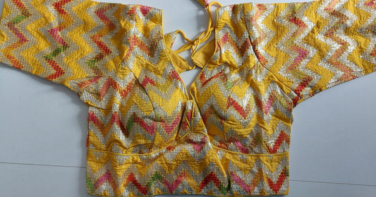 Fancy Chanderi Silk Blouse 219 with Back Hook & 11-Inch Sleeves (Free Size)