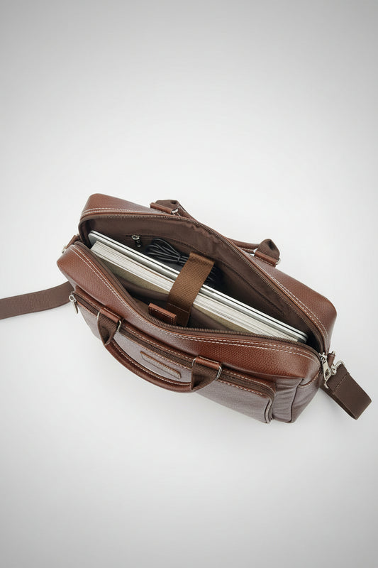 Premium Genuine Leather Office Bag ā Structured Business Briefcase with Shoulder Strap
