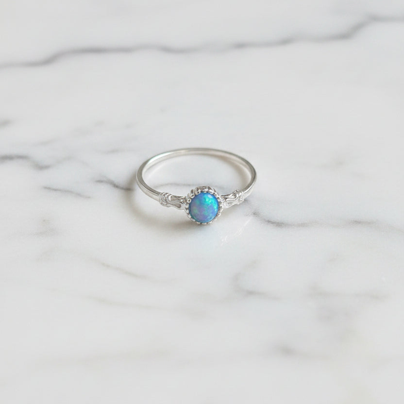 925 Sterling Silver Opal Ring – Dainty Circle Design