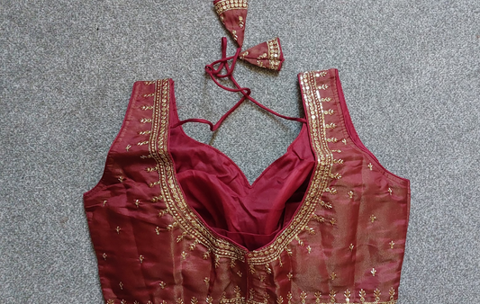 Cosmos Silk Embroidered Blouse with Zari & Sequin Work (Free Size 34–40)