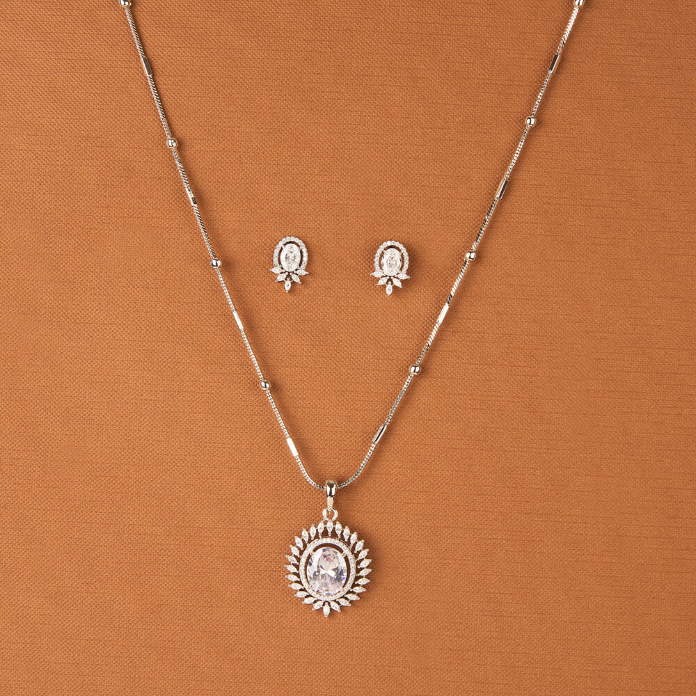 Cubic Zirconia Classic Pendant Set – Rhodium Plated Elegant Jewellery