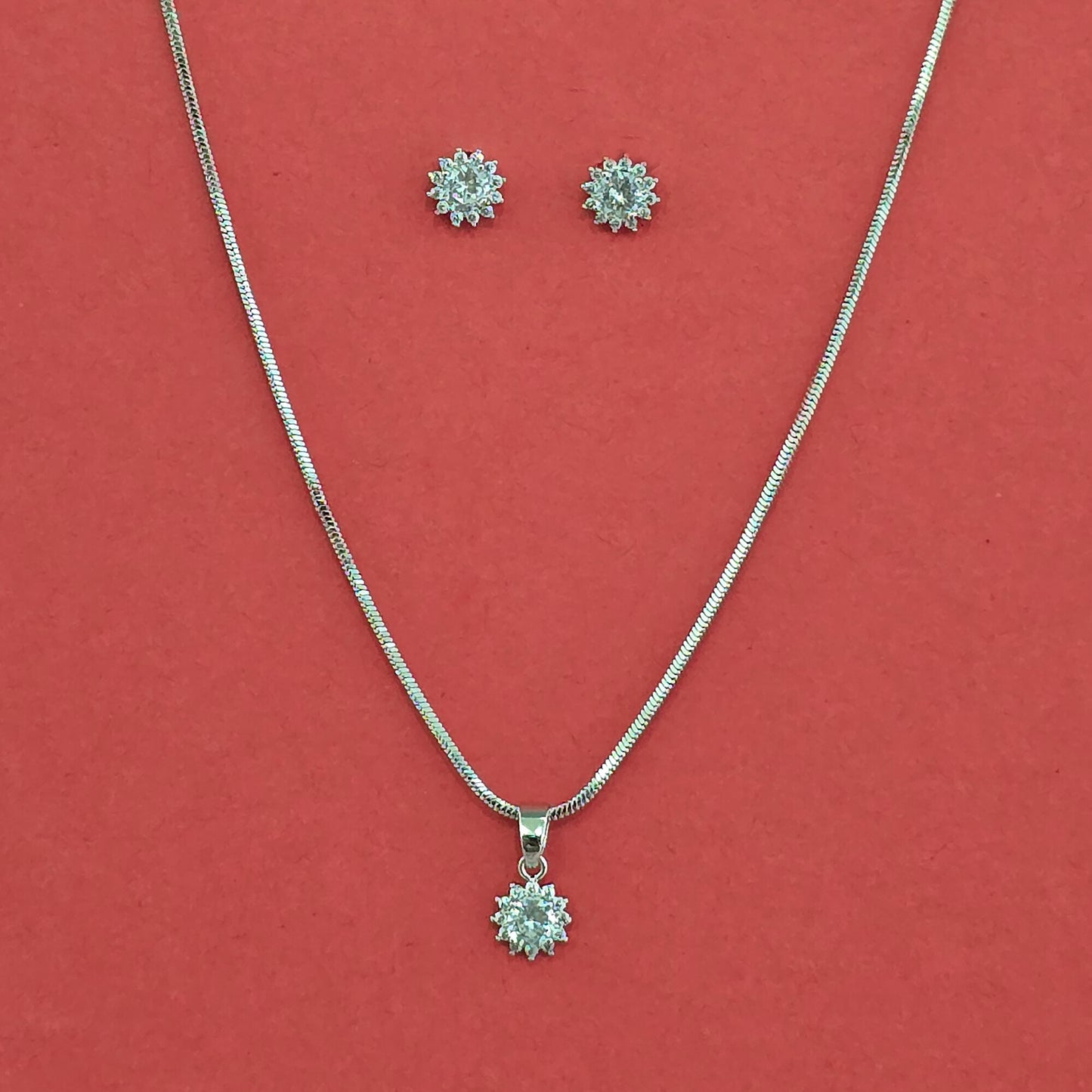 CZ Classic Pendant Set – Two‑Tone Rhodium Plated