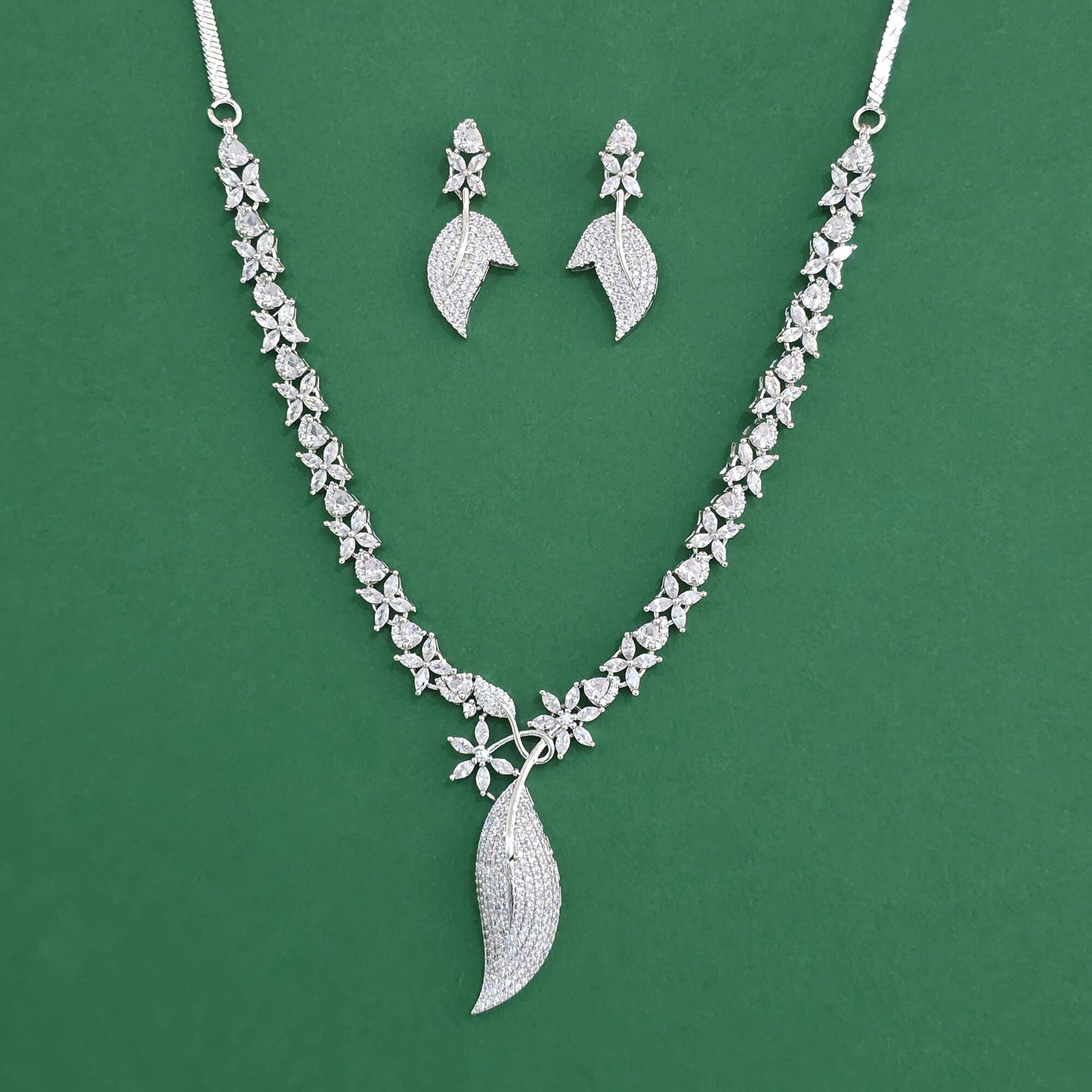 CZ Classic Necklace – Two‑Tone Rhodium Plated
