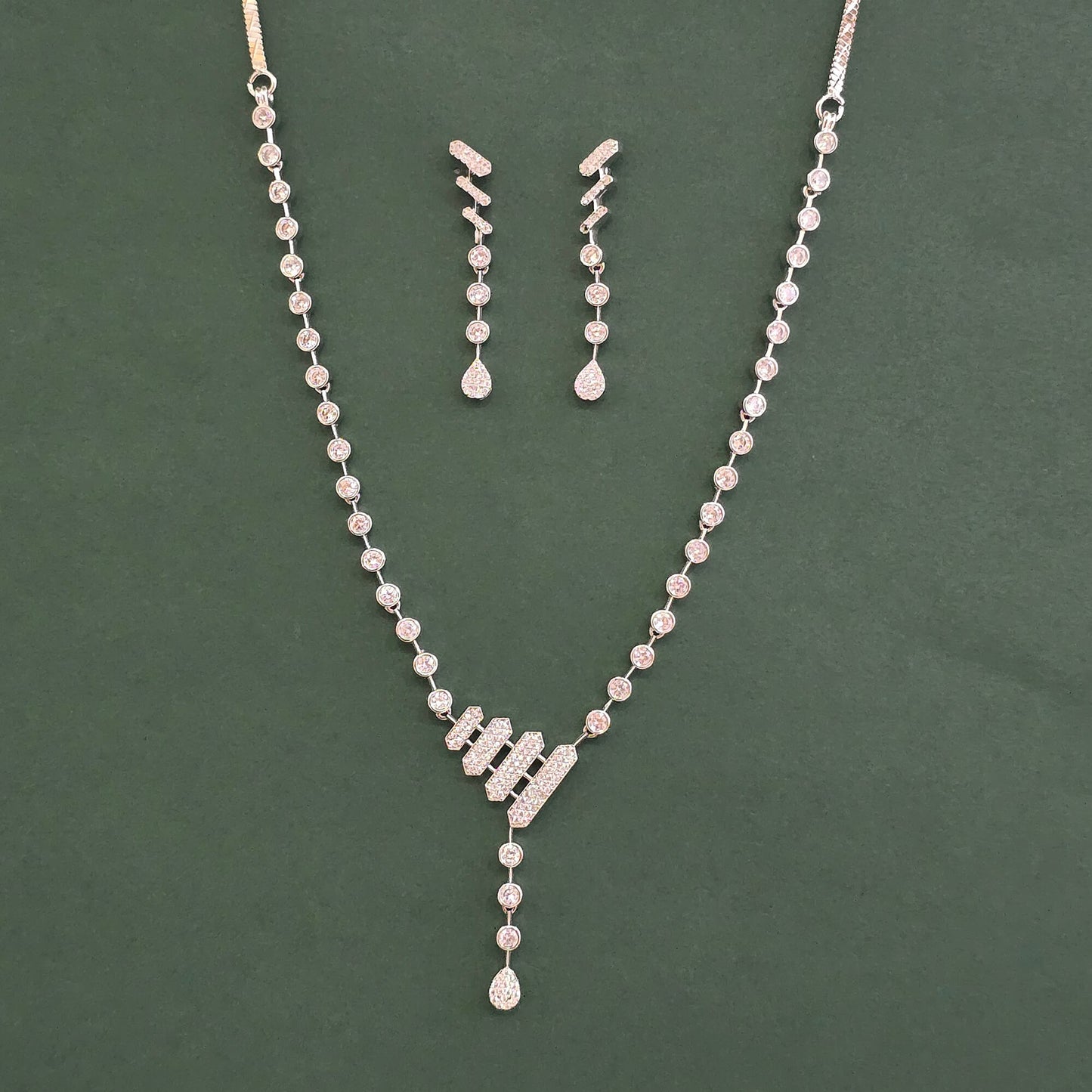 CZ Classic Necklace – Two‑Tone Rhodium Plated