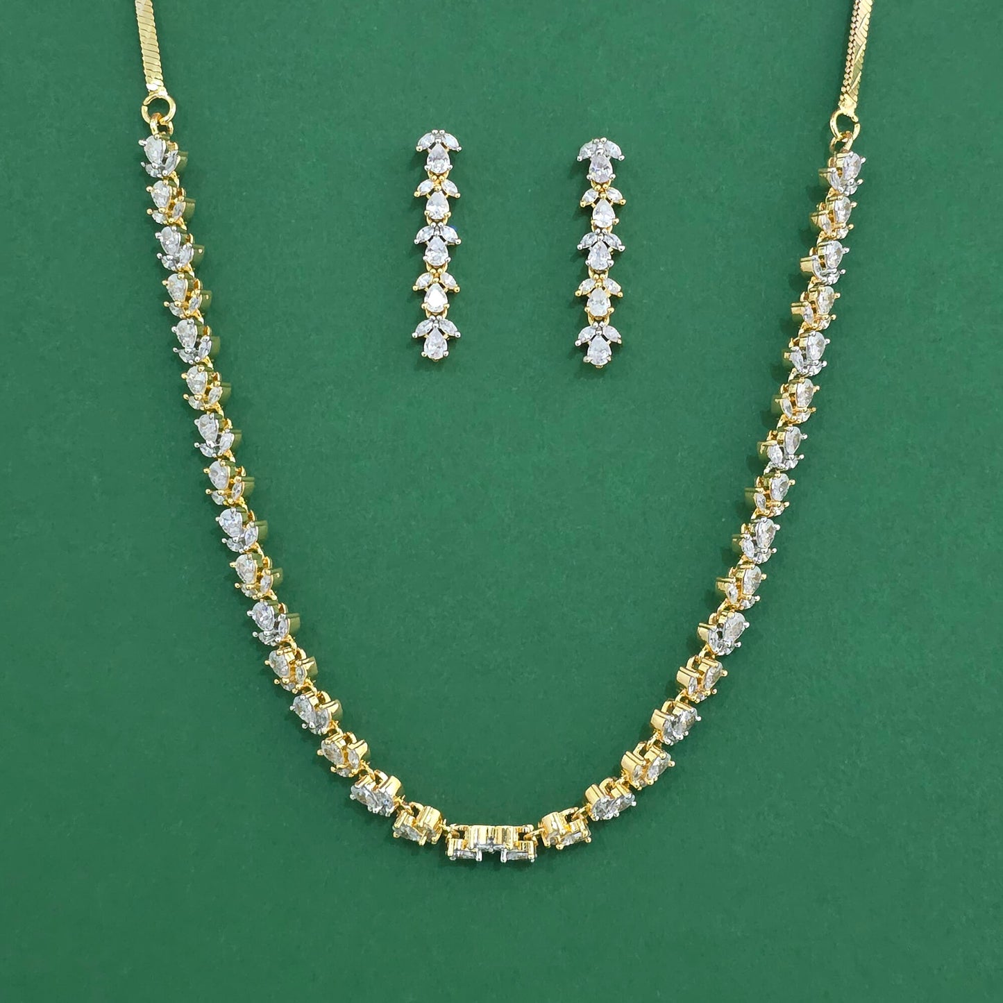 CZ Delicate Necklace – Two‑Tone Rhodium Plated