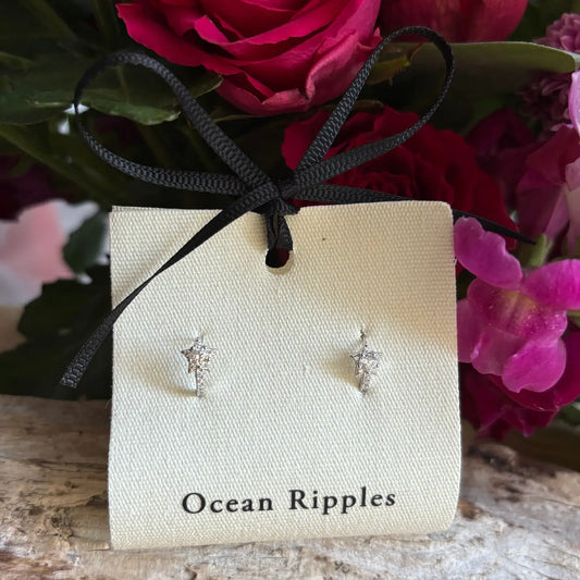 Ocean Ripples 925 Sterling Silver Cubic Zirconia Star Huggie Earrings