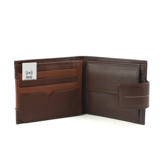 Leather Tri‑Fold Wallet with Contrast Colour Tab, 7 Card Slots & Large ID Window