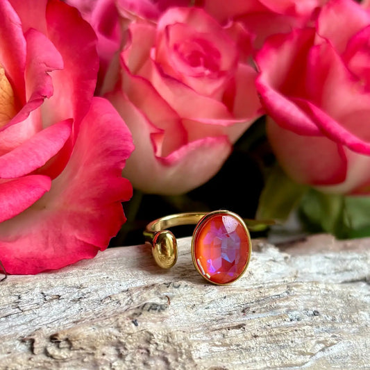 Ocean Ripples 18ct Gold Plated Faceted Glass Ring - Available in Two Colours