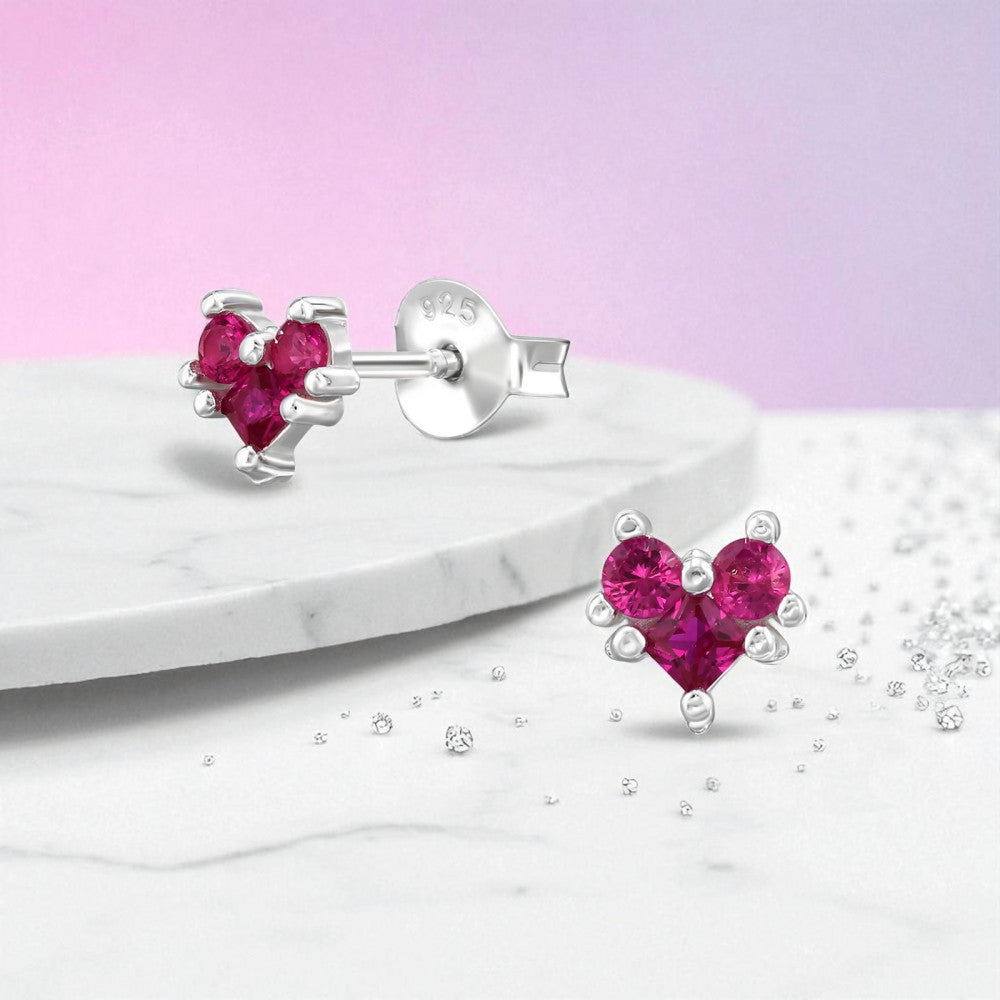 925 Sterling Silver Connected Heart CZ Stud Earrings