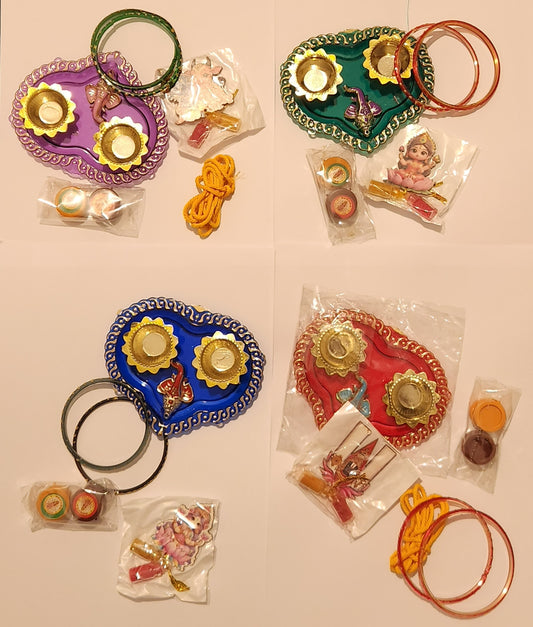 Sumangali Return Gift – 12 Pack with Ganesha Platter & Haldi Kumkum
