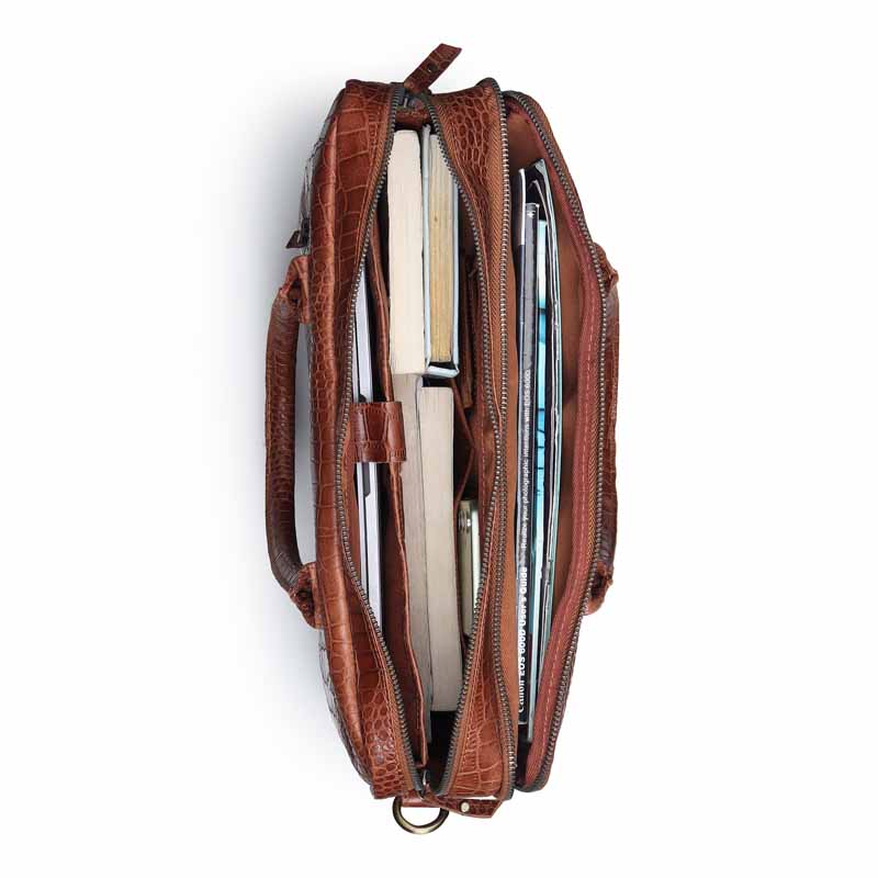 Premium Brown Genuine Leather Office Laptop Bag – Business Briefcase with Shoulder Strap