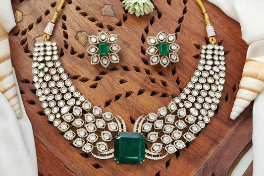 Traditional Mehendi Finish Kundan Statement Necklace Set – Bridal & Festive Jewellery