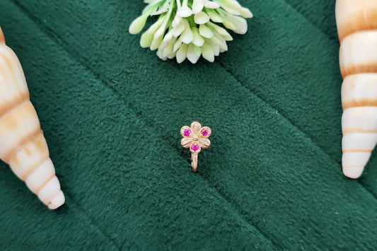 Clip on High Gold Traditional Flower Nath Nose Ring
