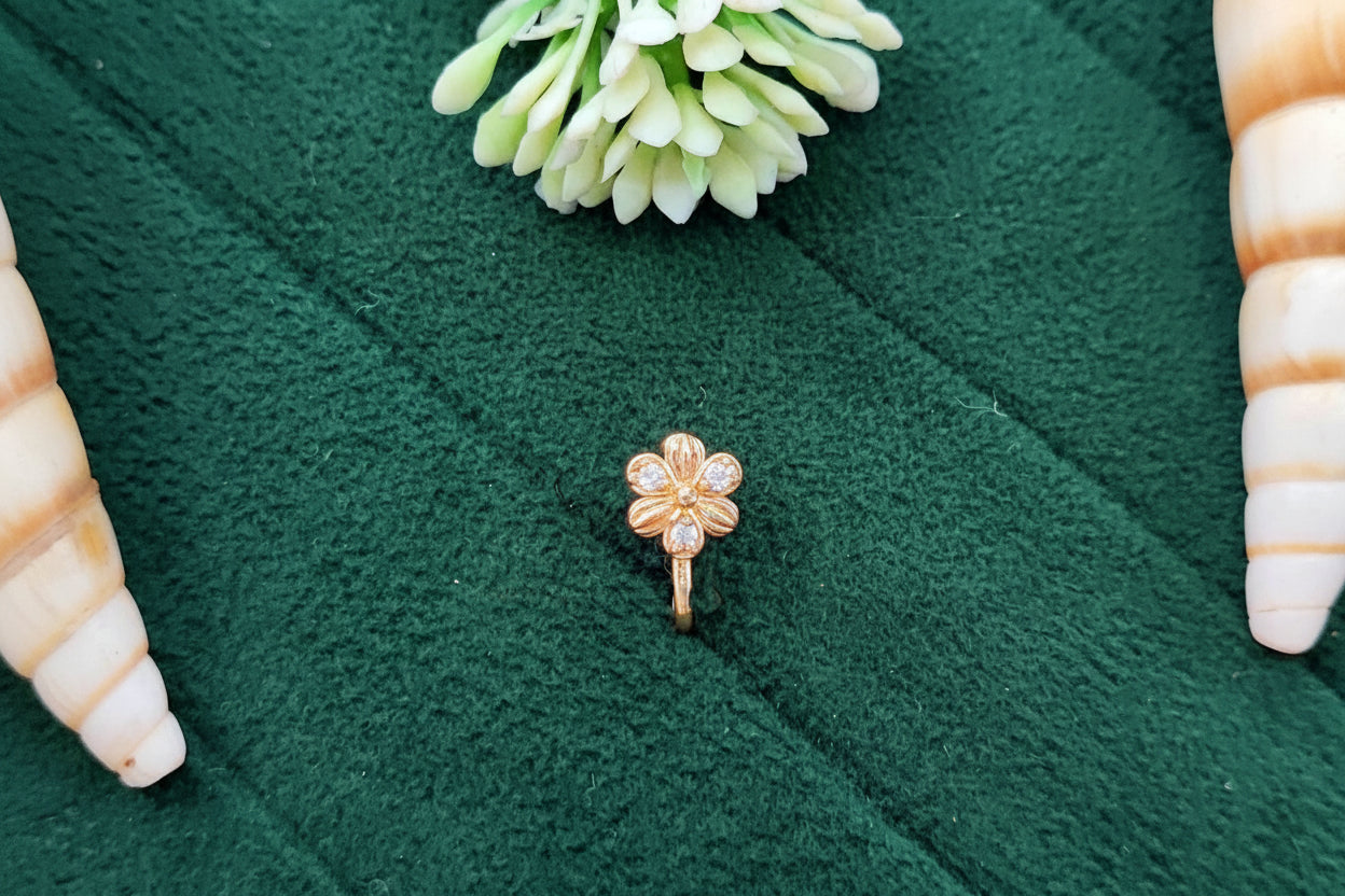 Clip on High Gold Traditional Flower Nath Nose Ring