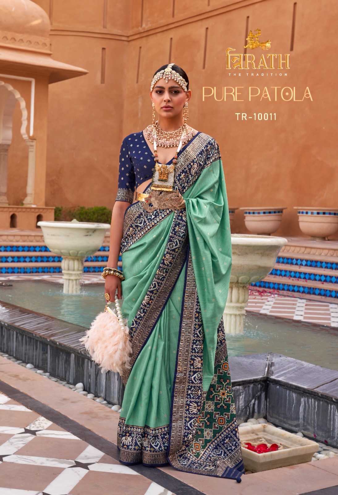 Rama Green Pure Patola Mercerized Silk Saree for Weddings & Festivals with Matching Blouse