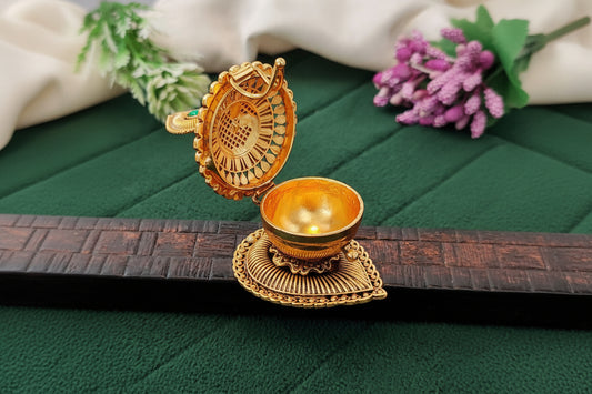 Antique High Gold Polish Full Stone Sindoor Box