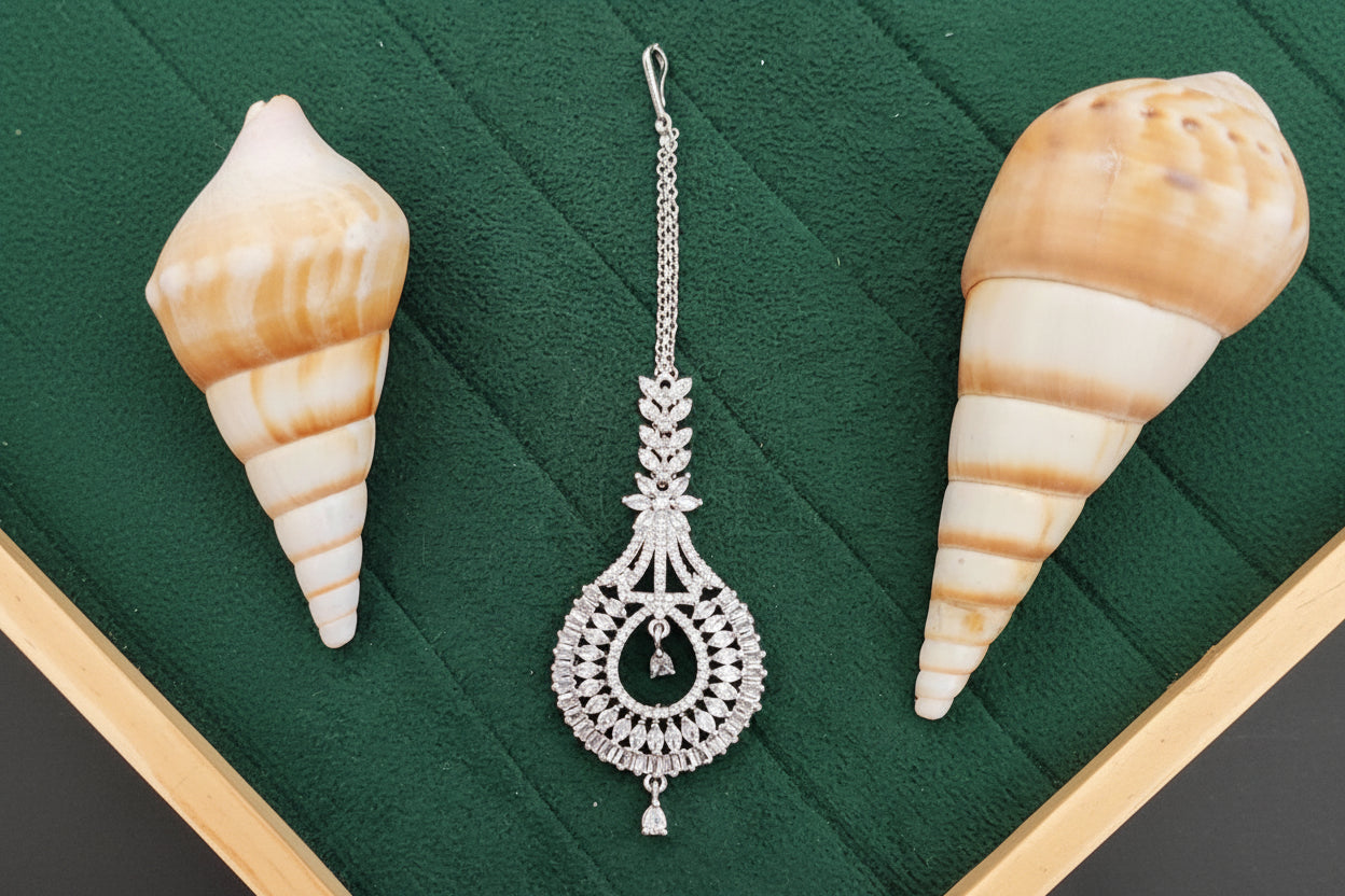 Bridal Style American Diamond Maang Tikka Head Jewellery