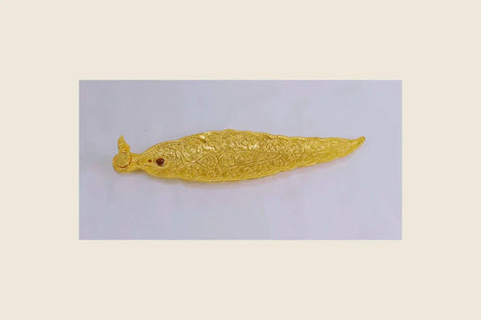 Leaf Agarbathi Stand – Zinc Metal with Gold Polish | Ganesh & Elephant Figurine Mix