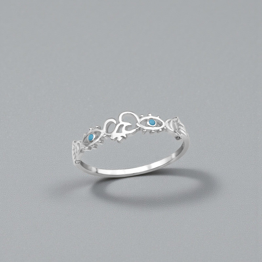 Om & Hamsa Evil Eye Ring – 925 Sterling Silver