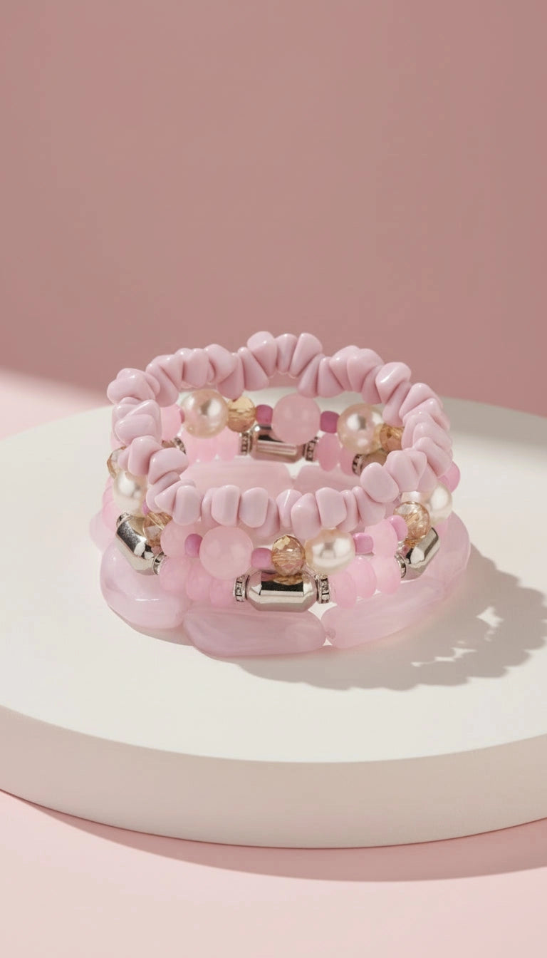 Pearl Charm Ceramic Beaded Bracelet Set – Colourful Stackable Fashion Jewellery