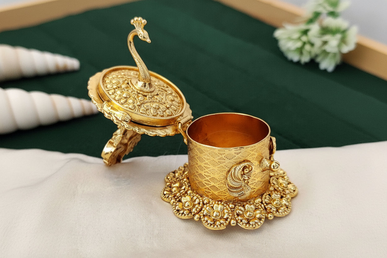 Antique Rajwadi Polish Temple Style Kumkum Box for Pooja Use