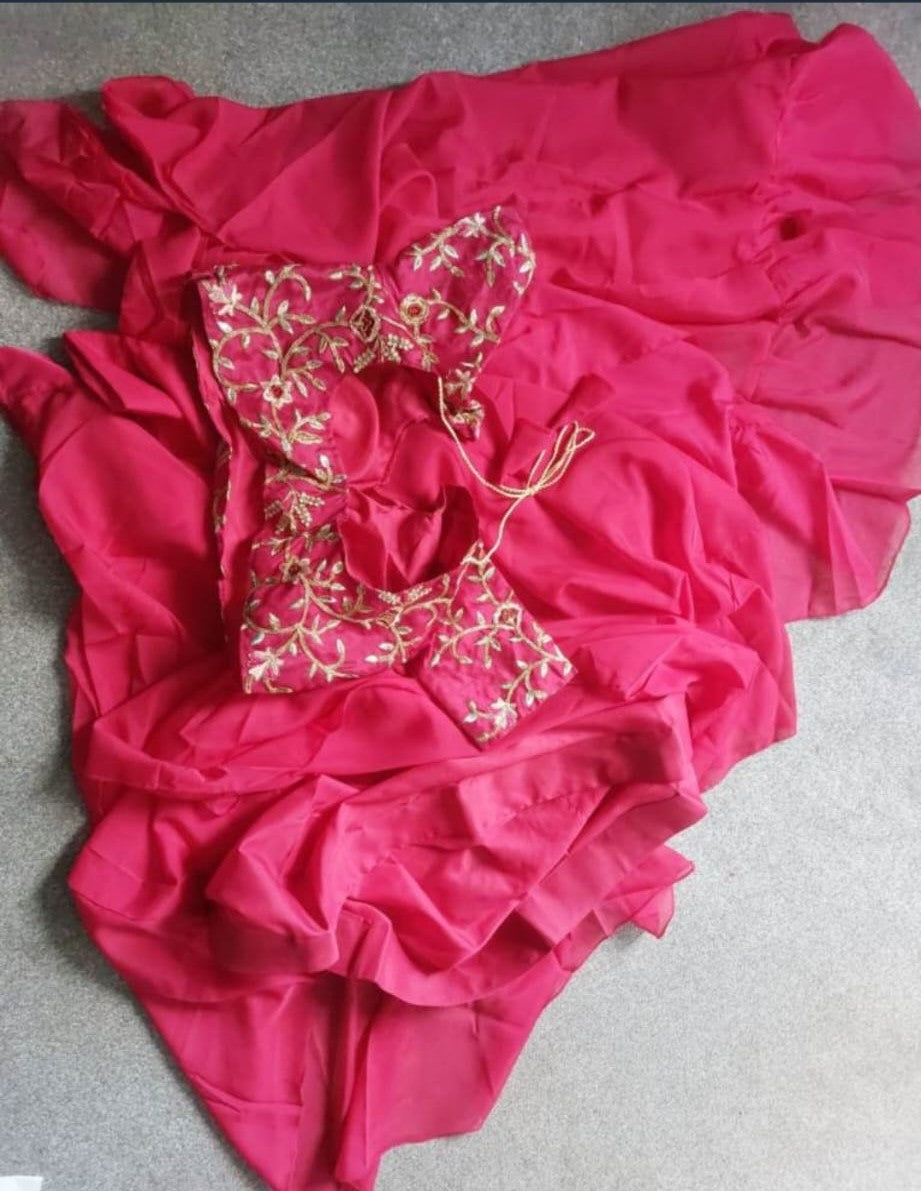 Red Designer Apple Organza Lehenga Saree with Embroidery Belt, Sequence Banglori Blouse & Ruffle Dupatta