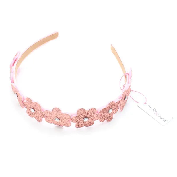 Molly and Rose 1.3cm wide glitter flower aliceband