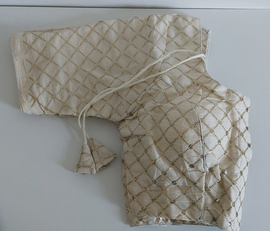 Pure Khadi Embroidered Blouse with Front Open Hook (Free Size 38–42)