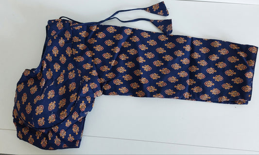 Ajrakh Print Cotton Blouse with Long Sleeves (Free Size 40–42)