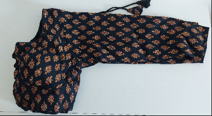 Ajrakh Print Cotton Blouse with Long Sleeves (Free Size 40–42)