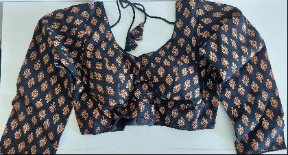 Ajrakh Print Cotton Blouse with Long Sleeves (Free Size 40–42)