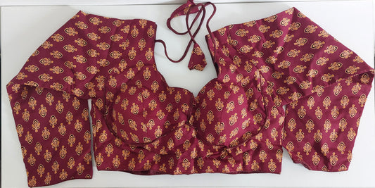 Ajrakh Print Cotton Blouse with Long Sleeves (Free Size 40–42)