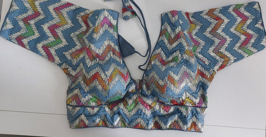 Fancy Chanderi Silk Blouse 219 with Back Hook & 11-Inch Sleeves (Free Size)