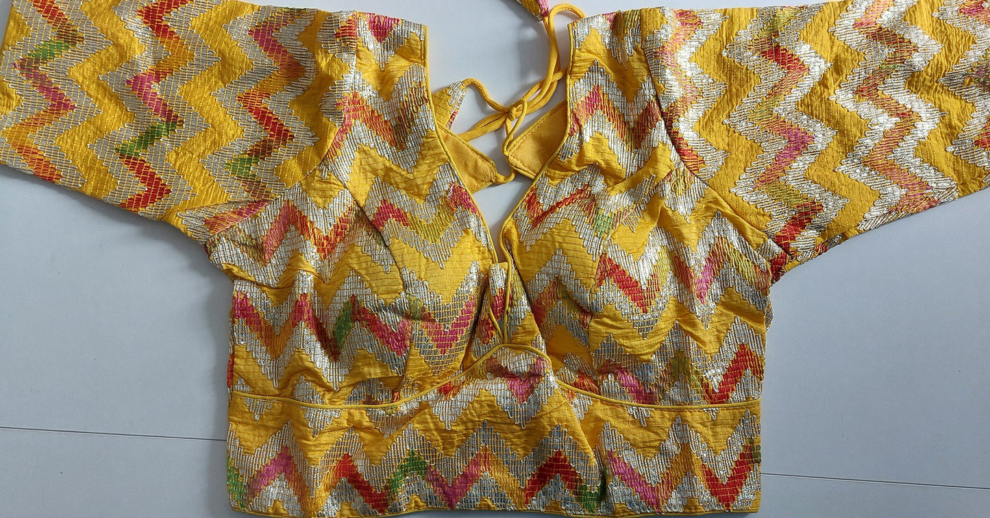 Fancy Chanderi Silk Blouse 219 with Back Hook & 11-Inch Sleeves (Free Size)