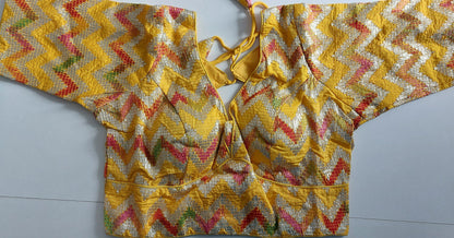 Fancy Chanderi Silk Blouse 219 with Back Hook & 11-Inch Sleeves (Free Size)