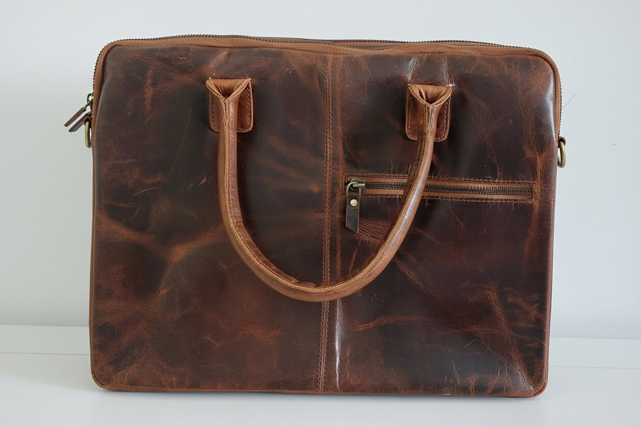 Premium Genuine Leather Office Bag – Structured Business Briefcase with Shoulder Strap