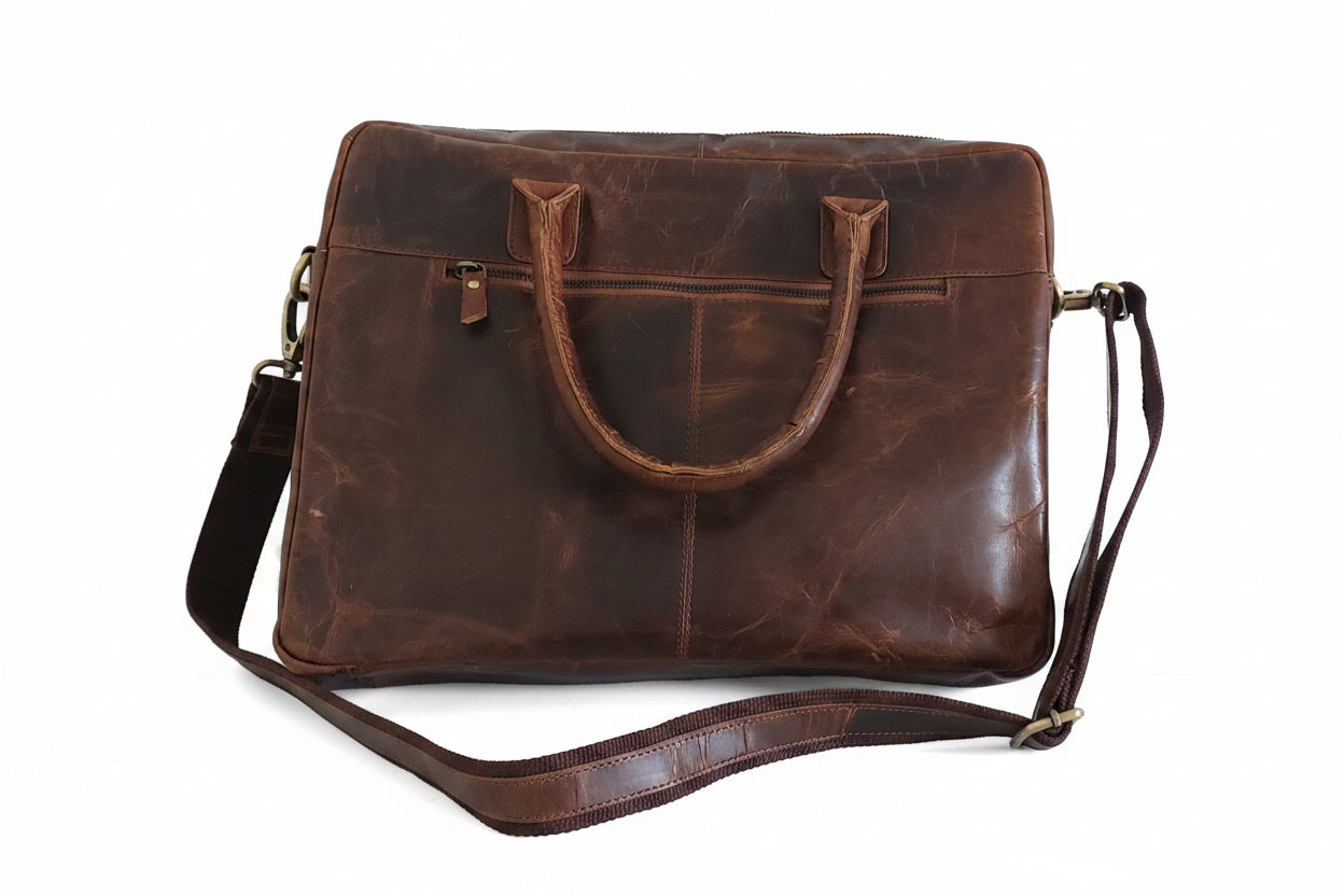 Premium Genuine Leather Office Bag – Structured Business Briefcase with Shoulder Strap