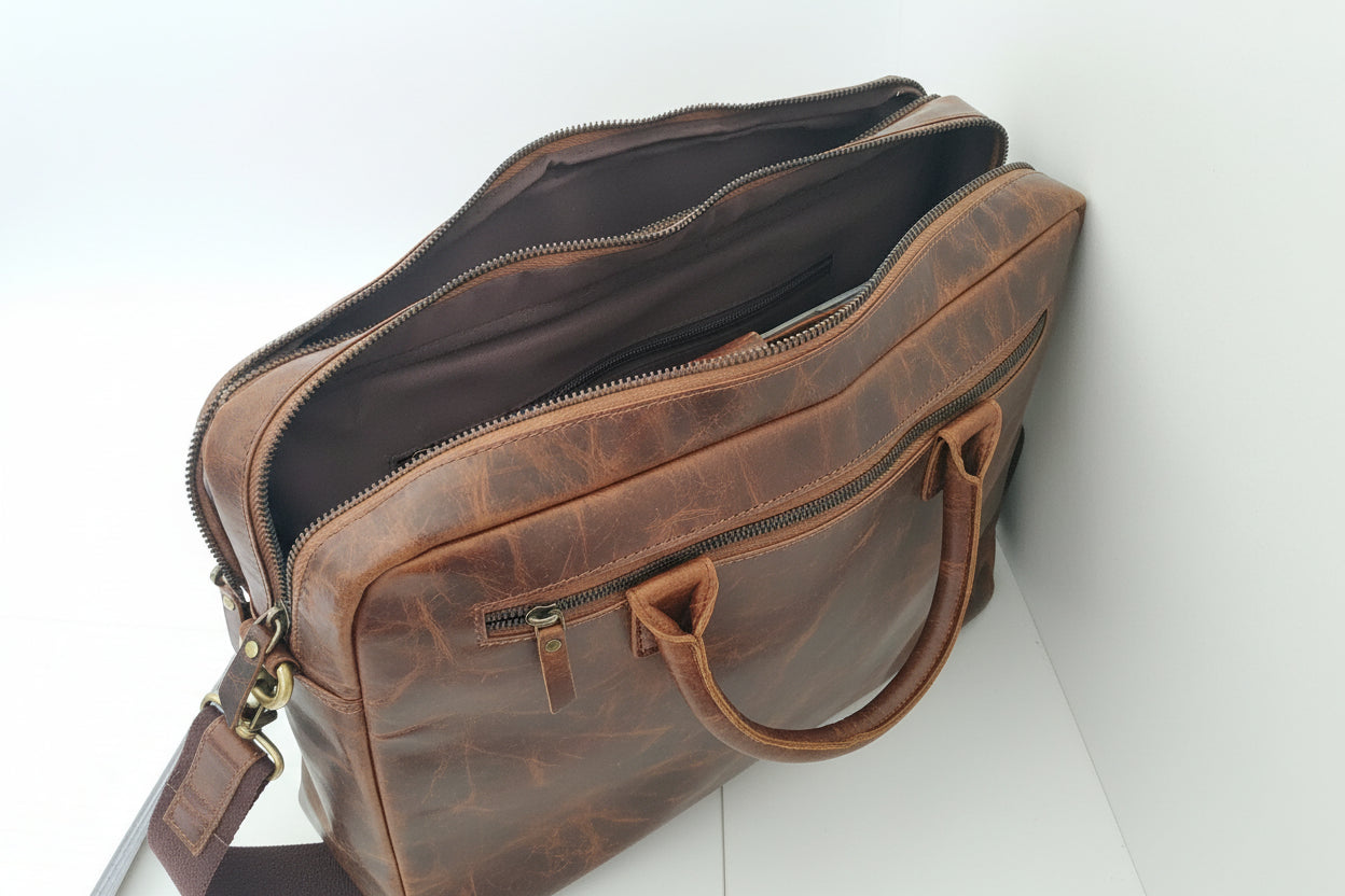 Premium Genuine Leather Office Bag – Structured Business Briefcase with Shoulder Strap