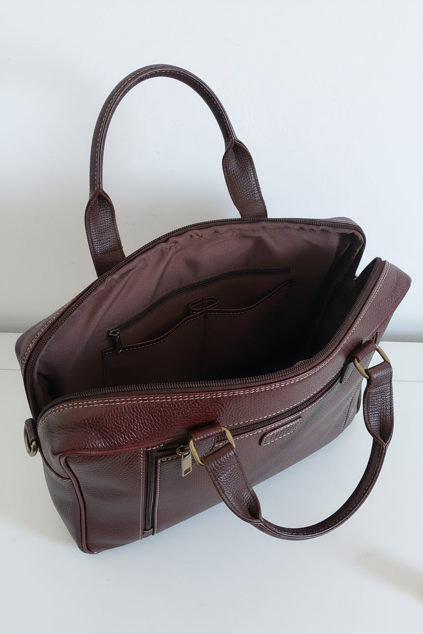 Premium Genuine Leather Office Bag – Structured Business Briefcase with Shoulder Strap