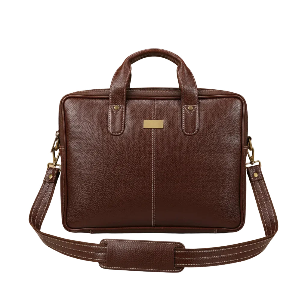 Premium Genuine Leather Office Bag – Structured Business Briefcase with Shoulder Strap