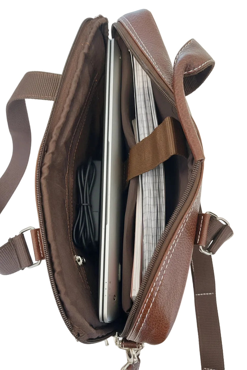 Premium Genuine Leather Office Bag – Structured Business Briefcase with Shoulder Strap