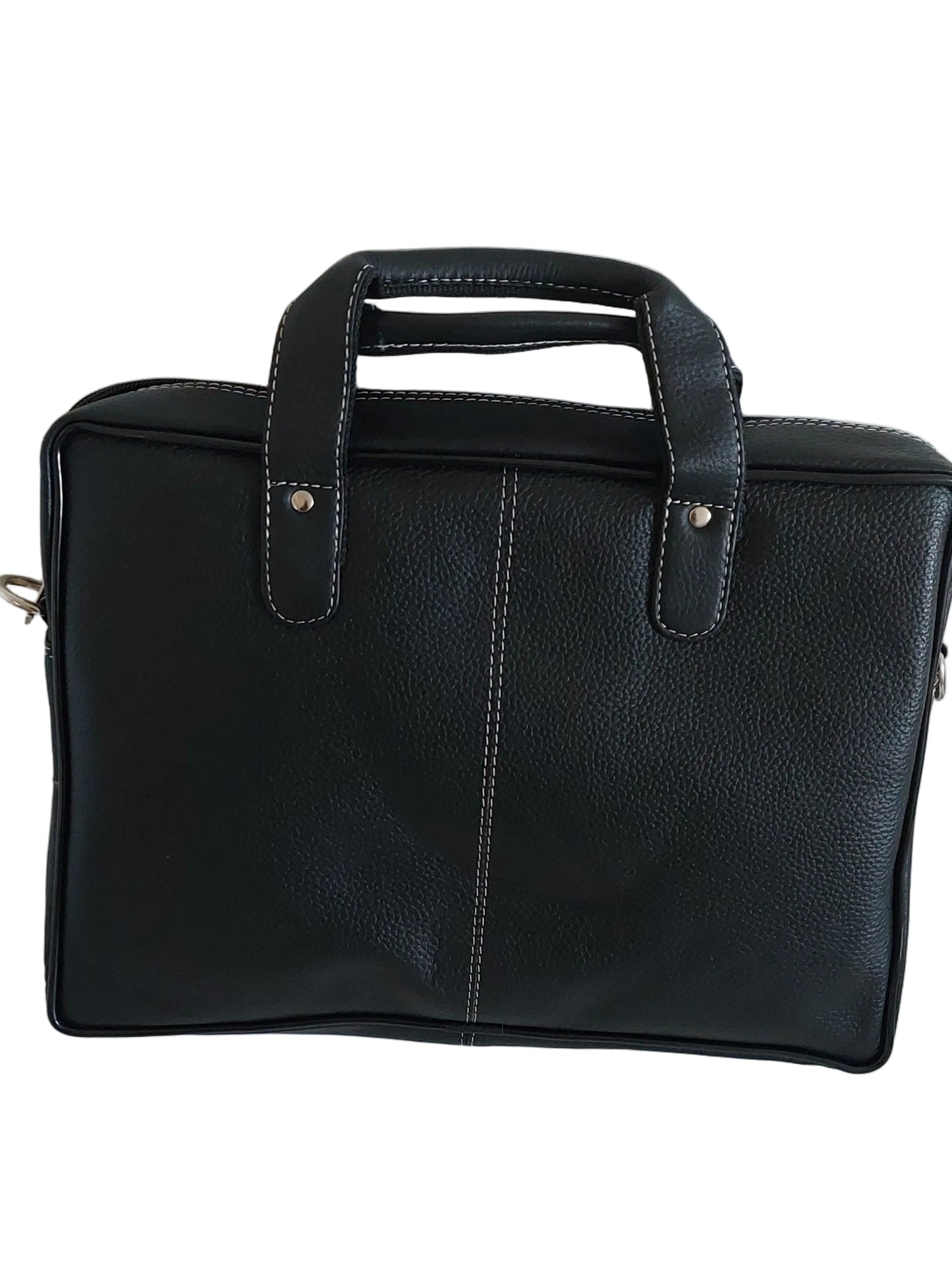 Premium Black Genuine Leather Office Laptop Bag – Structured Executive Briefcase with Long Inner Zipper