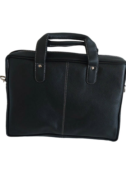Premium Black Genuine Leather Office Laptop Bag – Structured Executive Briefcase with Long Inner Zipper