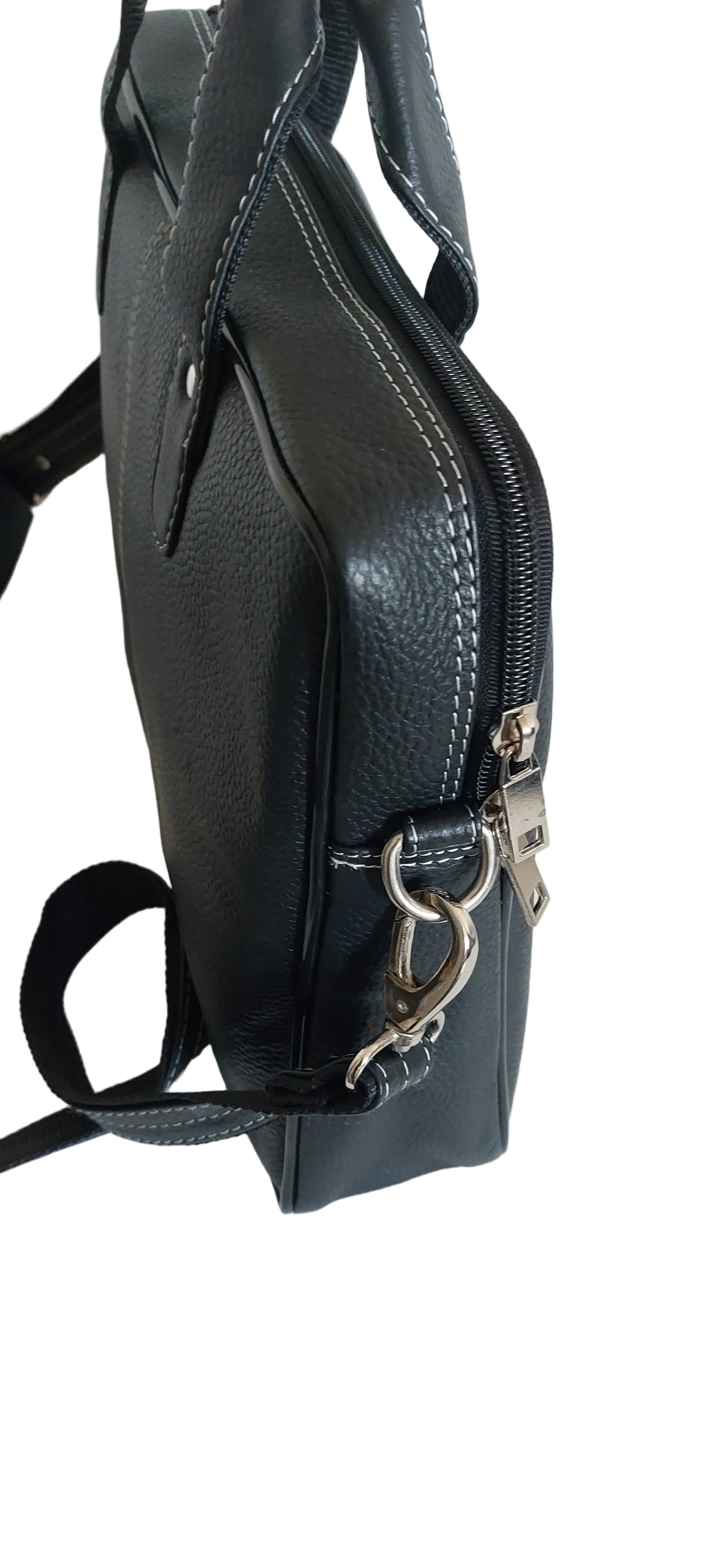 Premium Black Genuine Leather Office Laptop Bag – Structured Executive Briefcase with Long Inner Zipper
