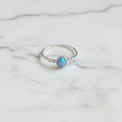 925 Sterling Silver Opal Ring – Dainty Circle Design