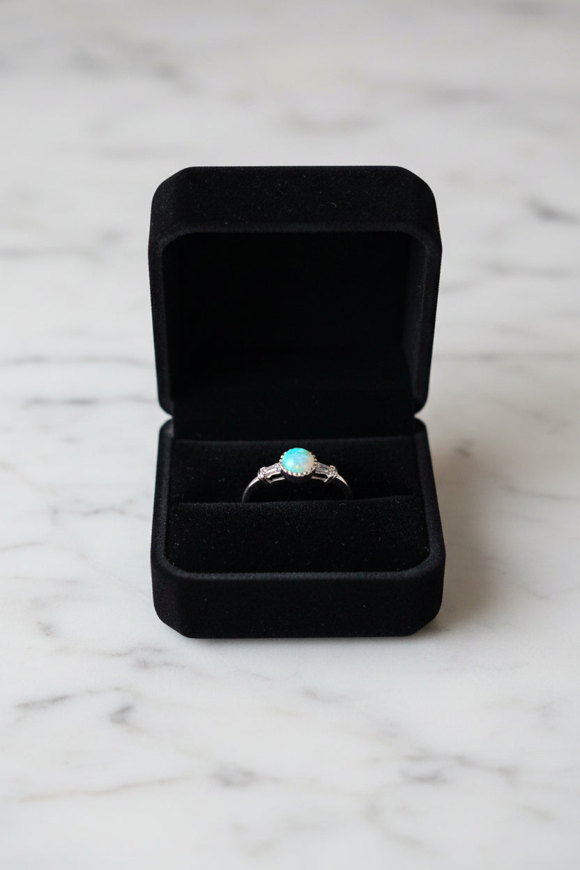 925 Sterling Silver Opal Ring – Dainty Circle Design