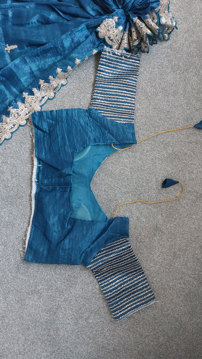 Ready to Wear Designer Silk Embroidered Saree with Sequin Work and Heavy Tassel Blouse