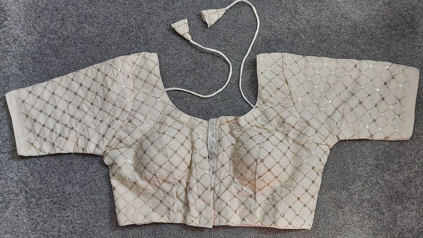 Pure Khadi Embroidered Blouse with Front Open Hook (Free Size 38–42)
